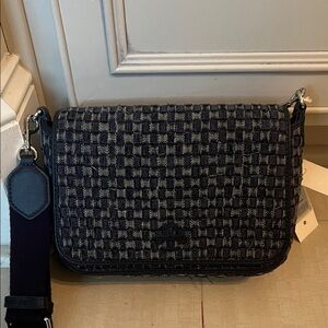 Tory Burch Woven Check distressed denim crossbody bag